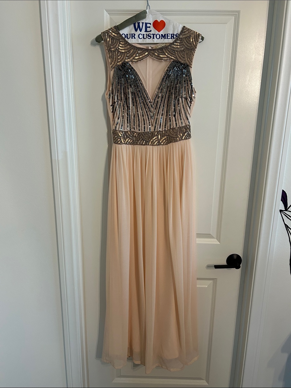 Beaded Nude/Champagne Evening Prom Dress